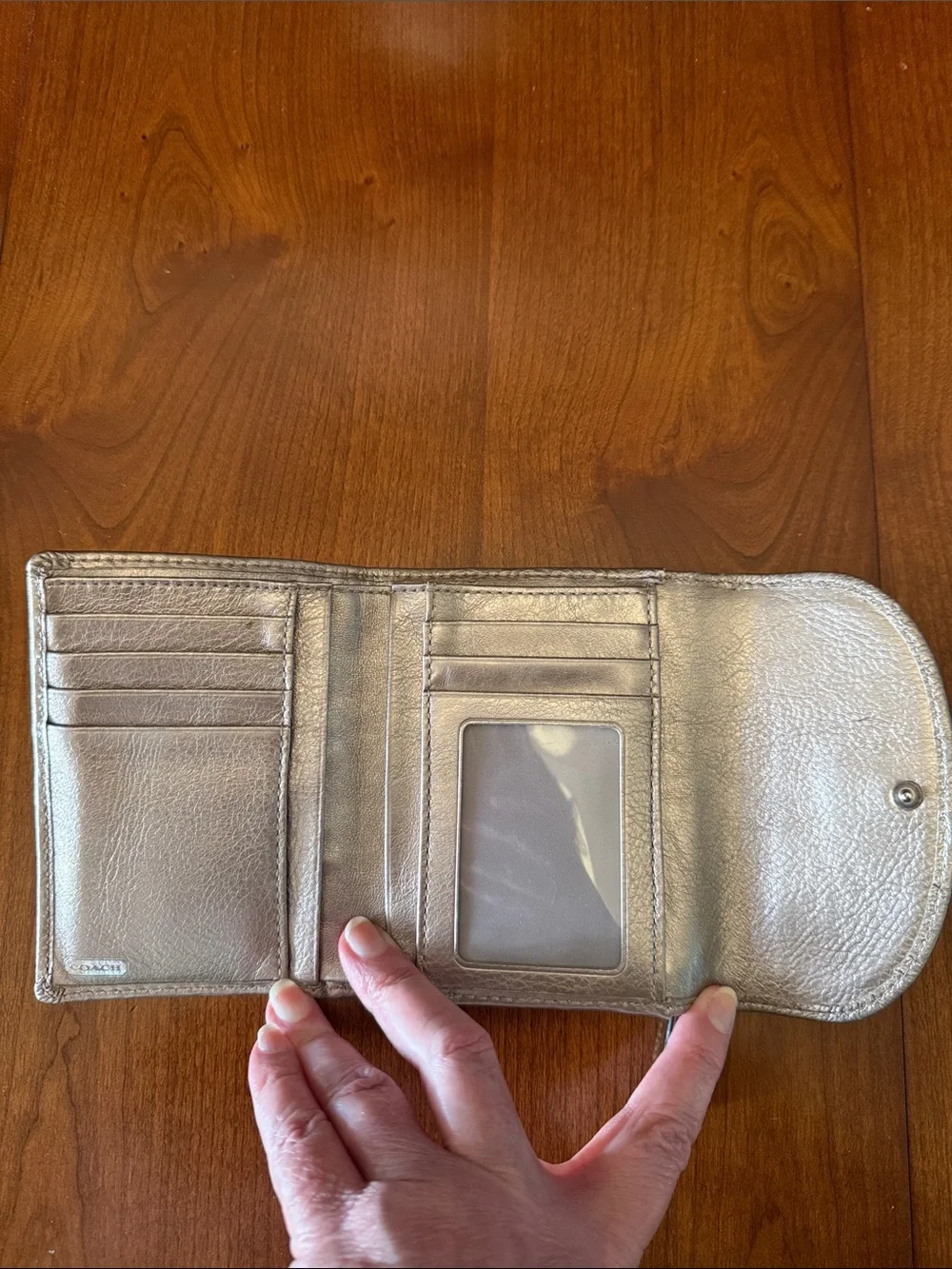 Coach Pink Floral Canvas Wallet with Metallic Silver Trim